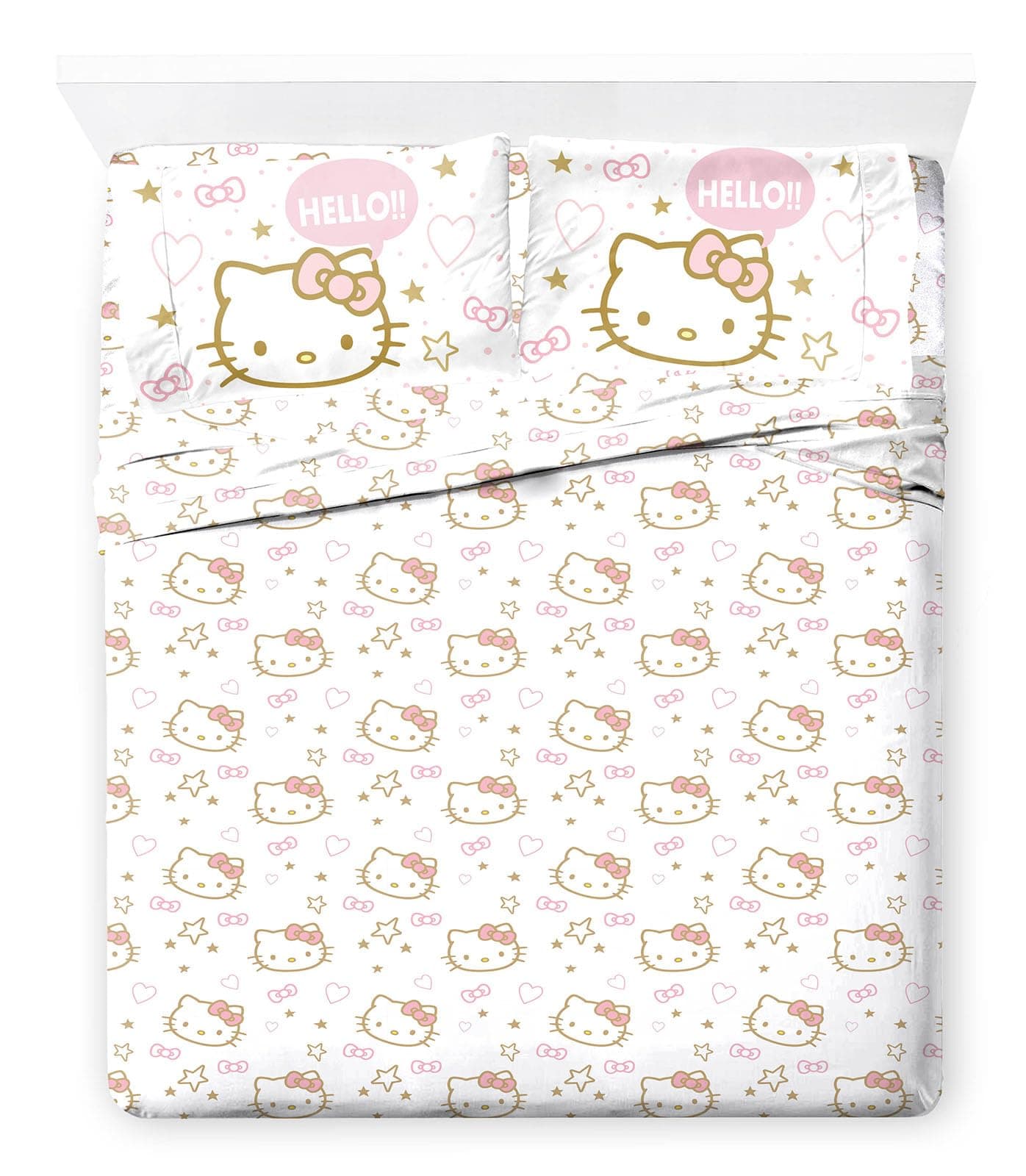 Sheet Set with Fitted, Flat Sheets & Pillow Cover - Ultra-Soft Bedding with Pillowcase for Room Decor, Pink - Hello Kitty, 4 Piece Full