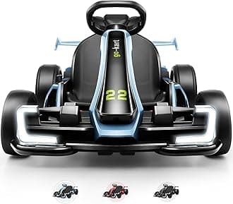 Hikole 24V Electric Go Kart for Kids Ages 6-12-14, 300W Power Go Cart with Extendable Seat, Sport/Drift Modes, 4 Speeds, 8.5 MPH, EVA Tires, LED Lights, Music, Ideal Gift for Boys Girls, Blue