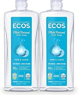 ECOS Hypoallergenic Dish Soap, Free & Clear, 25 Fl Oz (Pack of 2)