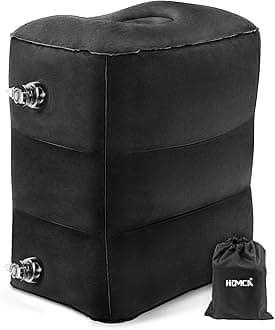 Inflatable Travel Foot Rest Pillow (1-Pack) Adjustable Height Leg Pillow Fast Inflating Airplane Bed for Toddlers Footrest Pillow for Office, Airplane, Train, Cars, Home (Black)