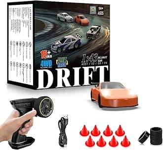 RC Drift Car 1/43 Mini With Gyroscope - 2.4GHz Full Proportional Remote Control, 4WD High Speed Race Car With Lights, Racing Tires - Model Cars Gift for Adults, Kids, Boys, Girls