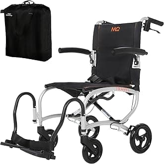 8kg Travel Wheelchair, Ultra Lightweight, Compact, Folding Wheel Chair, Attendant-Propelled, Light Aluminium Frame, Portable Transit Mobility Wheelchair with Carry Bag Silver Frame
