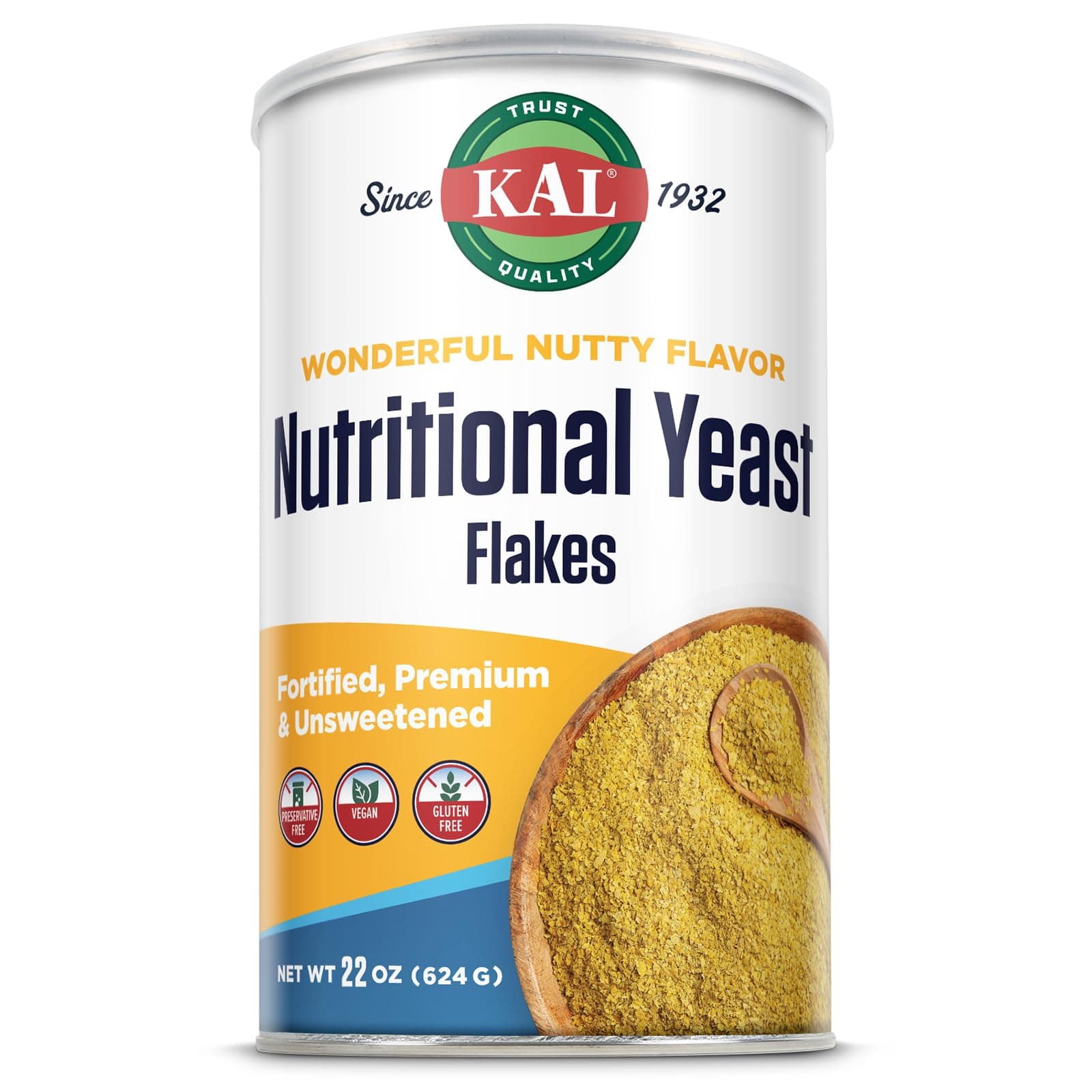 Nutritional Yeast Flakes, Fortified with B12, Folic Acid & Other B Vitamins, Unsweetened, Great Nutty Flavor, Vegan & Gluten Free, 60-Day Money Back Guarantee, Made in the USA, 62 Servings, 22oz