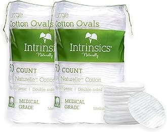 Intrinsics Large 3” Oval Cotton Pads for Face – 2 Pack (100 Count), Premium 100% Pure Cotton Makeup Remover Pads, Hypoallergenic and Lint-Free Cotton Rounds for All Skin Types