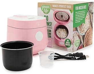 - GreenLife Digital Rice Cooker, 2-Cups Uncooked/4-Cups Cooked, Removable Nonstick Ceramic PFAS-Free Pot, One-Touch Presets, Oats, Quinoa, Brown Rice, Auto Keep Warm, Fuzzy Logic Tech, 1.5QT, Pink