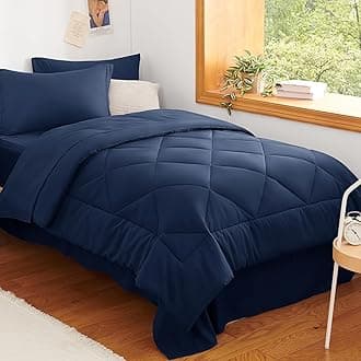 CozyLux Twin XL Comforter Set Navy Blue - 5 Pieces Twin Extra Long Bed in a Bag for College Dorm, All Season Bedding Set for Girls and Boys, Soft Bed Set with Comforter, Sheets, Pillowcase & Sham