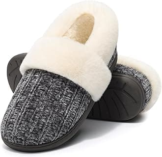 Evshine Women's Fuzzy Memory Foam Slippers, Closed Back Knit Bedroom Slippers, Slip-On Warm House Shoes for Indoor & Outdoor Comfort
