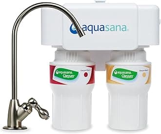 Aquasana Under Sink Water Filter System - Reduces PFAS, Lead, & Chlorine in Drinking Water - Under Counter Claryum Filtration for Kitchen - 2-Stage - Brushed Nickel Faucet - AQ-5200.55