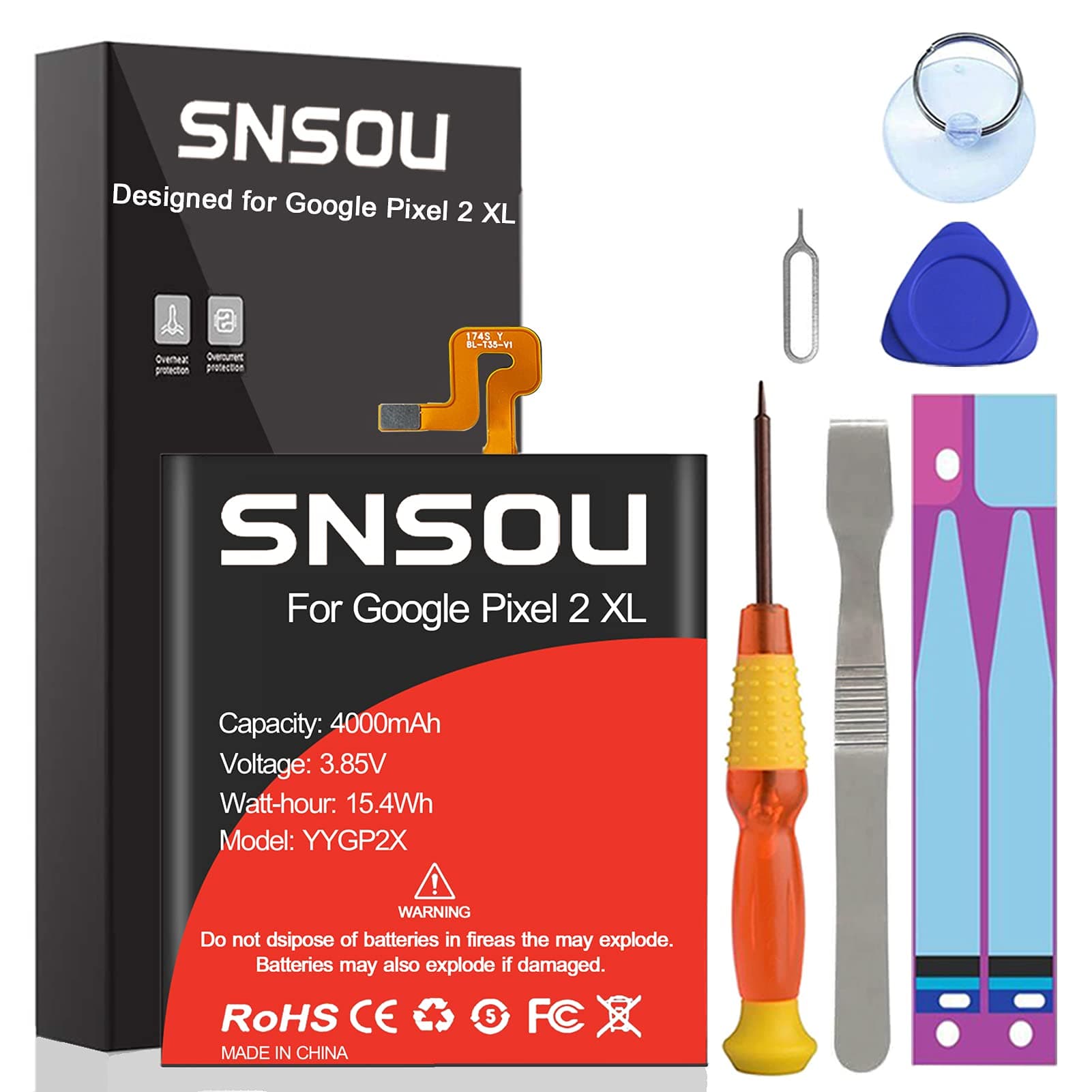 Google Pixel 2 Battery, SNSOU 3000mAh Li-Polymer Replacement Battery for HTC Google Pixel 2 XL 6" BL-T35 with Repair Replacement Kit Tools