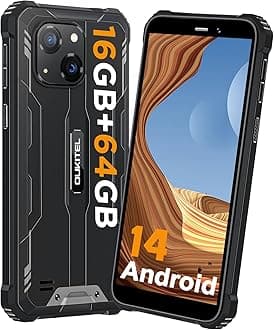 OUKITEL G2 Rugged Phone Unlocked, 6" Screen Cell Phone, 6300mAh Battery, 16GB+64GB/TF 1TB Smartphone, 13MP Camera, 4G Dual SIM Android 14 Phones, IP68/IP69K Waterproof Phone, GPS/T-Mobile, Black
