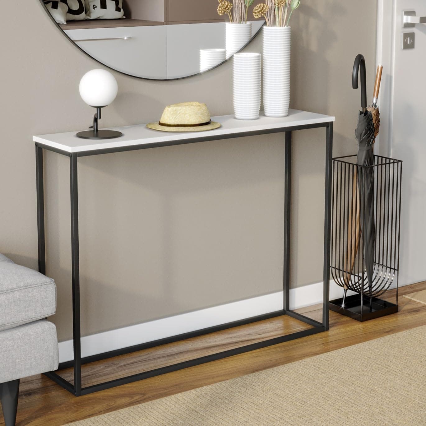 URBNLIVING Wooden Hallway Console Table with Metal Legs (White)