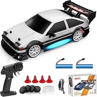 KAIMIO 1:24 Scale RC Drift Car 4WD 2.4GHz 30KM/H High Speed Racing Sport Toy Car with LED Lights Racing and Drift Wheels (8604-White)