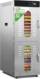 NutriChef 32 Layer & 2 Chamber Commercial Food Dehydrator Machine - Stainless Steel Trays, Digital Timer and Temperature Control, Ideal for Jerky Meat, Fruit, Pet Treats, Vegetables, and Herbs