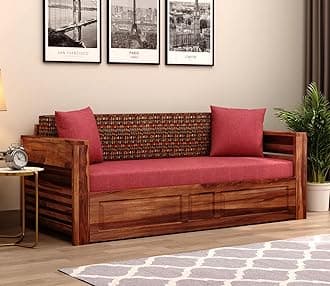 NATRAJ ART & CRAFT Sheesham Wood Foster 3 Seater Sofa Cum Bed for Living Room Three Seater Sofa Bed for Home Sofa Com Bed Sheesham Wood | 7 Year Warranty (Honey Berry Diamonds) - 3 Seater, Beige