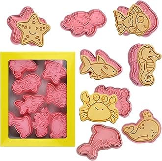 Ocean Cookie Cutters With Plunger Stamps Set,8 Piece See Cookie Cutters,Sea Embossing Cutter For Fondant Biscuit Cheese Baking