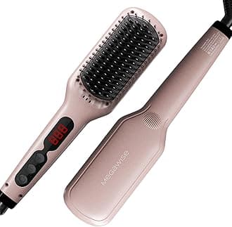 MEGAWISE Pro Ceramic Ionic Hair Straightener Brush for Home Salon | MCH Fast 20s Heating Tech with Auto-Off Safety | Anti-Scald with Universal Dual Voltage | Rotatable Power Cord