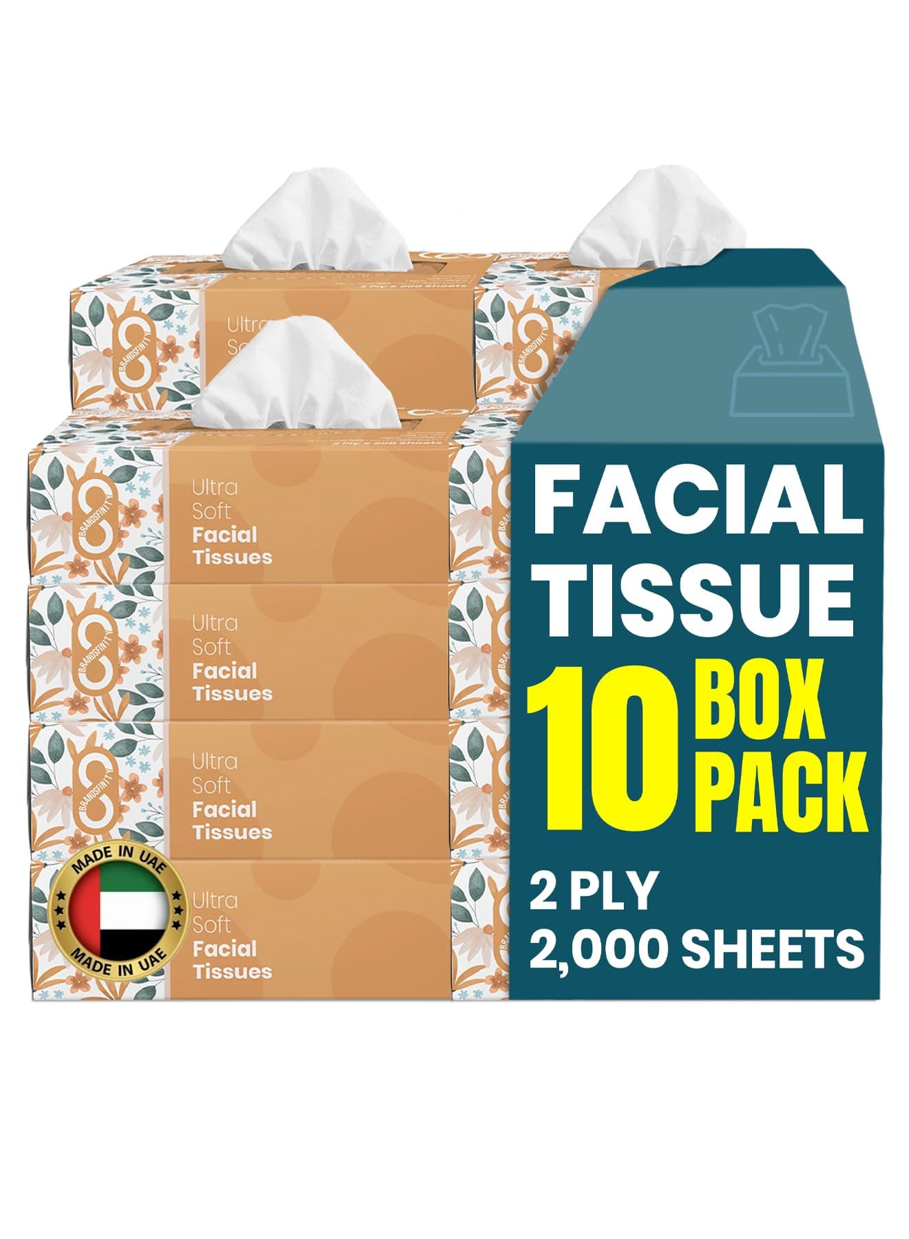 Brandsfinity 2 Ply Facial Tissue - Total 2000 Sheets - Pack of 10