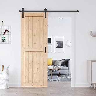 EaseLife 28in x 84in Sliding Barn Doors with 5FT Barn Door Hardware Included & Handle,DIY Assemblely,Easy Install,Apply to Interior Rooms & Storage Closet,H-Frame