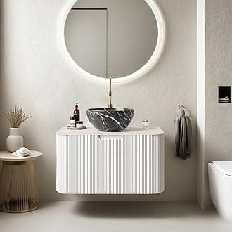 24" Floating Bathroom Vanity with Sink, Modern Bathroom Cabinet with Ultra-Thin Ceramic Basin and Marble Top, Extra Large Storage Drawer, Soft-Close Design, White with Black