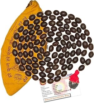 Dravina Trader Original Kamal Gatta Mala 108 Beads Certified Lotus Seed Thamarai Mani Malai Laxmi Maa Puja/Sadhna/Japa/Pooja Men Women With Authenticity Card and A Beautiful Cotton Jaap Bag