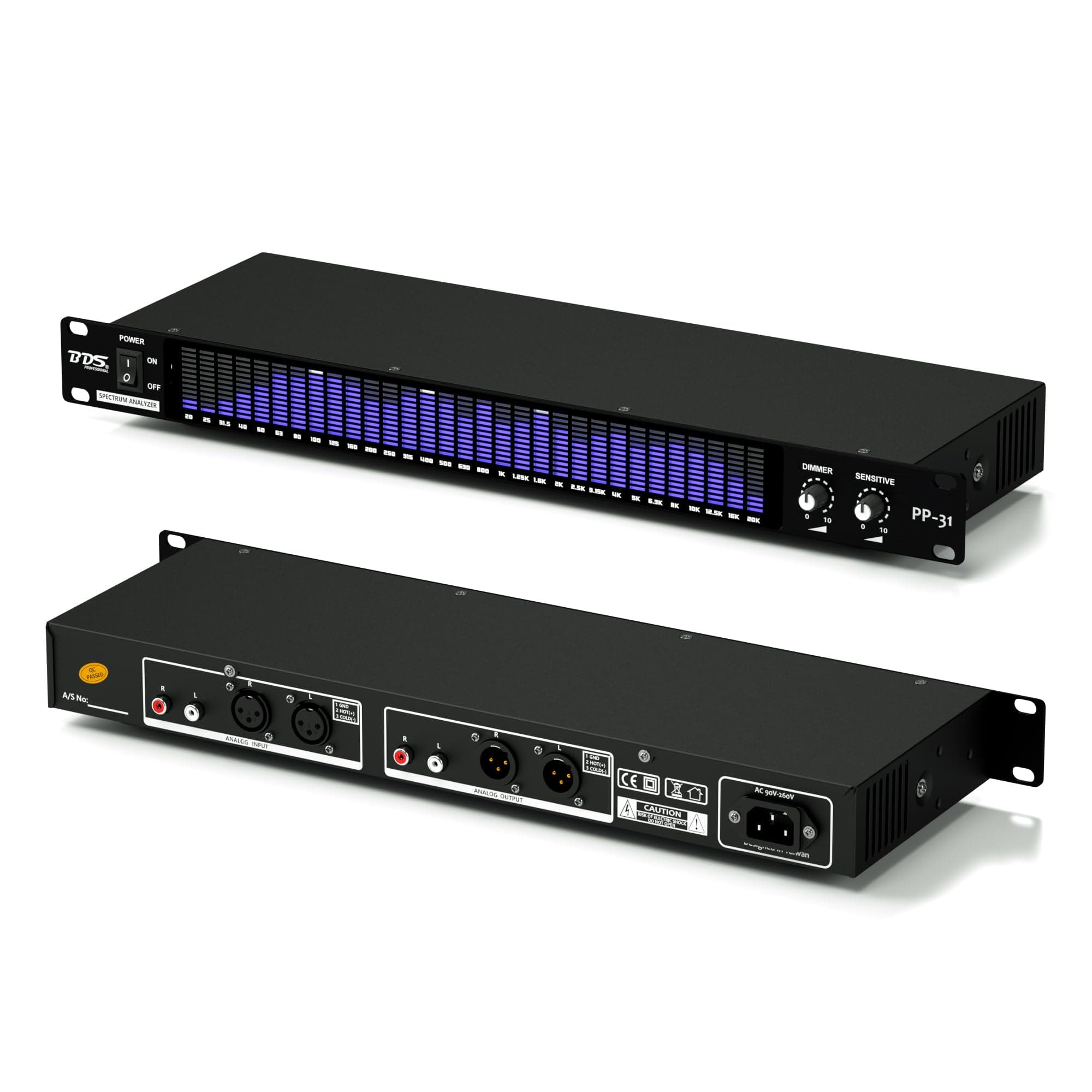 BDS PP-31 Digital Audio Spectrum Analyzer Display 31-Band Music Spectrum VU Meter (1U Rack Mount+Blue)