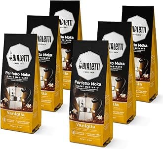 Bialetti - Perfetto Moka Vaniglia: Gemahlener Kaffee mit mittlerer Röstung, Vanille-Aroma, 250g x 6, Beutel mit Aromaventil