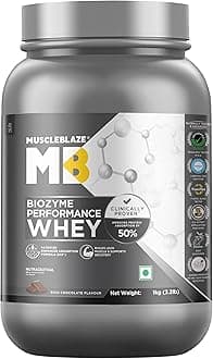Biozyme Performance Whey Protein Powder, Rich Chocolate (1kg / 2.2lbs) | 25g Protein Per Scoop | Clinically Tested 50% Higher Protein Absorption