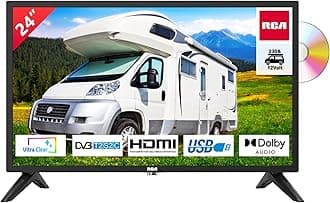 RCA RD24H2CU TV 24 Inches (60 cm TV) with Built-in DVD Player for Mobile Homes and Caravans 12 V Car Adapter, Dolby Audio, Triple Tuner DVB-C/T2/S2, HDMI, USB, 230V/12V