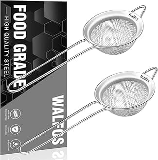 Walfos Mini Fine Mesh Strainer, 2 Pack Small Stainless Steel Sieves with Handles, Ideal for Steeping Loose Leaf Tea, Straining Cocktail, Juice and Sifting Flour, Powdered Sugar, Matcha Powder (2.8")