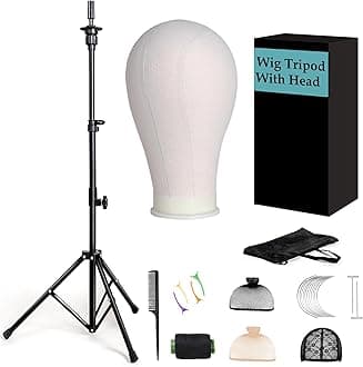 23" Wig Head and Stand Set,Wig Stand Tripod with Foam Mannequin Head,Wigs Stands Head for Making,Display,Includes Caps Clips,T-Pins,C Needles,Carrying Bag,Brush(95-129cm)