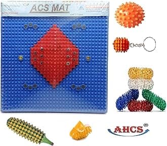 ACS Acupressure matt Reflexology Magnetic Pyramidal Therapy Foot Mat Roller Tools Combo Kit for Stress and Pain Relief, Multicolor