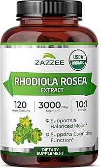 USDA Organic Rhodiola 10:1 Extract, 120 Capsules, 4 Month Supply, Rhodiola Rosea, Energy, Stress & Mental Focus Support, Concentrated 10X Extract, All-Natural, Non-GMO, Made in the USA