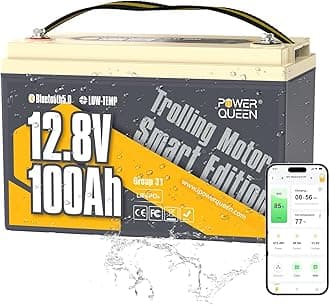 LiFePO4 Battery 12V 100Ah Bluetooth Group31 Deep Cycle Battery, Max. Output Power 1280W, 100A BMS with Low-Temp Cut-off Protection for RV, Trolling Motors, Solar System