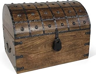 Nautical Cove Pirate Treasure Chest with Iron Lock and Skeleton Key - Wooden Storage and Decorative Box (XXX-Large 21 x 15.75 x 15.75)