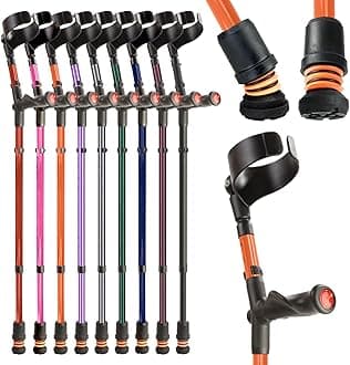 Flexyfoot Shock Absorbing Comfy Grip Double Adjustable Crutch - Improves Safety, Improves Grip, Reduces Shocks & Jarring – Left Handed - Orange
