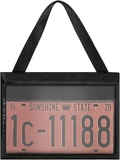 1 Piece License Plate Holder with Hanging Strap Dealer Plate Holder Test Drive Tag Bag Black Frame Cover and Bracket for Car SUV Truck
