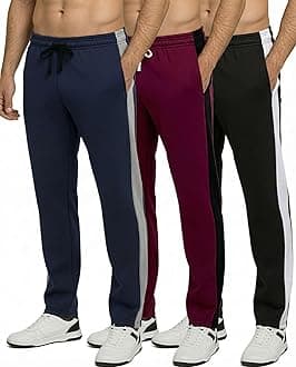 Real Essentials 3 Pack: Men's Tech Fleece Athletic Casual Open Bottom Sweatpants with Pockets (Available in Big & Tall)