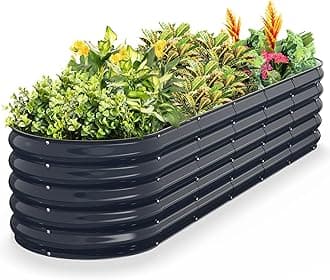 Kesfitt Raised Garden Bed, Metal Galvanized Steel Oval Garden Bed 8x2x1.5 ft with 18-Inch Deep Open-Bottom Design for Outdoor Vegetable Gardening, Midnight Blue