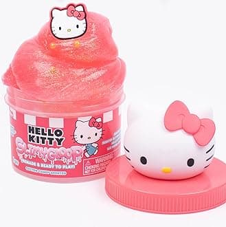 Hello Kitty SLIMYGLOOP Jar, 8 oz Red & White Cotton Candy Scented Slime, Includes Beads & Hello Kitty Charm