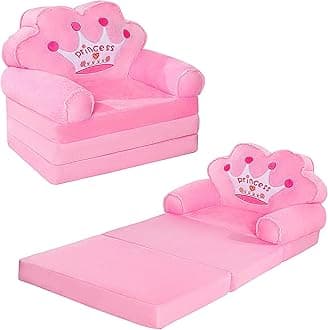 Kids Couch Fold Out, Foldable Princess Chair for Toddlers 1-3, Kids Furniture for Playroom, Gift for Birthday Christmas and Halloween（Pink）