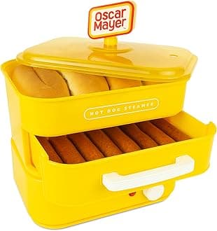 Nostalgia Oscar Mayer Diner-Style Hot Dog Steamer and Bun Warmer, 8 Hot Dog and 4 Bun Capacity, Steam Bratwursts, Sausages, Vegetables, Fish, Dumplings, Yellow