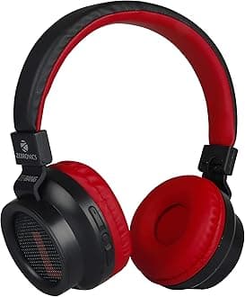 Zebronics Zeb-Bang Foldable Wireless BT Headphone Comes with 40mm Drivers, AUX Connectivity, Call Function, 16Hrs* Playback time & Supports Voice Assistant (Red)