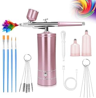Airbrush-Kit Air Brush Kit With Airbrush Compressor Nail Charms Wireless Air Brush for Barber, Nail Art, Cake Decor, Makeup, Model Painting (Pink)