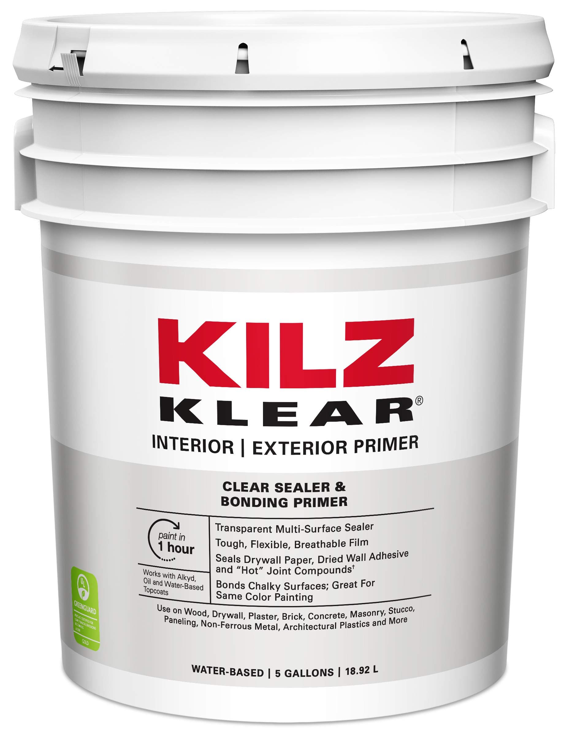 KilzKlear Multi-Surface Stain Blocking Interior/Exterior Latex Primer/Sealer, Clear, 5 gallon