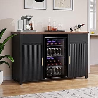 GDLF Large Coffee Bar Cabinet with Fridge Space, Mini Fridge Cabinet with Win...