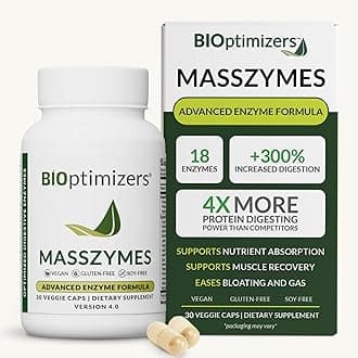 BIOptimizers MassZymes - Complete Digestive Enzymes Supplement for Gut Health - Bloating Relief for Men and Women - Lipase Amylase Bromelain Digestive Enzymes (30 Capsules)