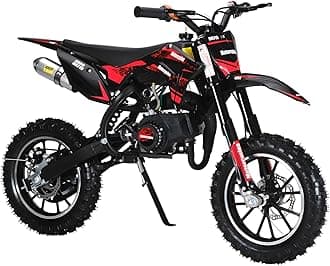 50cc Dirt Bike, Gas Powered Motorcycle with Front Rear Disc Brakes, Shock Absorption, Pull Start, Off-Road Dirtbike for Kids 8-14, Max 1.25KW/25 Mph, Kids Dirt Bike Great for Gift Red