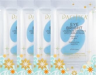 Pacifica Beauty Eye Bright Vitamin C Spot Serum Mask, Under Eye Patches, Brightening, Moisturizing, Plumping for all Skin Types, Plant-Based, Vegan + Cruelty Free, Blue, 4 Count