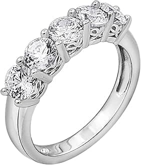 Amazon Essentials Sterling Silver Five-Stone Ring set with Round Cut Infinite Elements Cubic Zirconia (previously Amazon Collection)