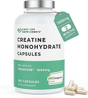 Creapure® Creatine Monohydrate Capsules (1 Gram per Capsule) | 150 Capsules (not Powder or Tablets) | 30-50 Servings | Love Life Supplements - 'Clean, Effective, High Quality'
